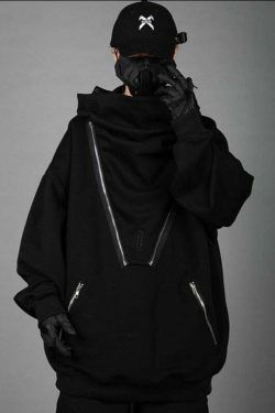 BXB Dark Quad Zipped Utility Hoodie - Y2K Grunge, 90s Fashion, Retro Style, Gothic Y2K Outfits