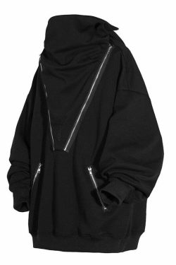 BXB Dark Quad Zipped Utility Hoodie - Y2K Grunge, 90s Fashion, Retro Style, Gothic Y2K Outfits