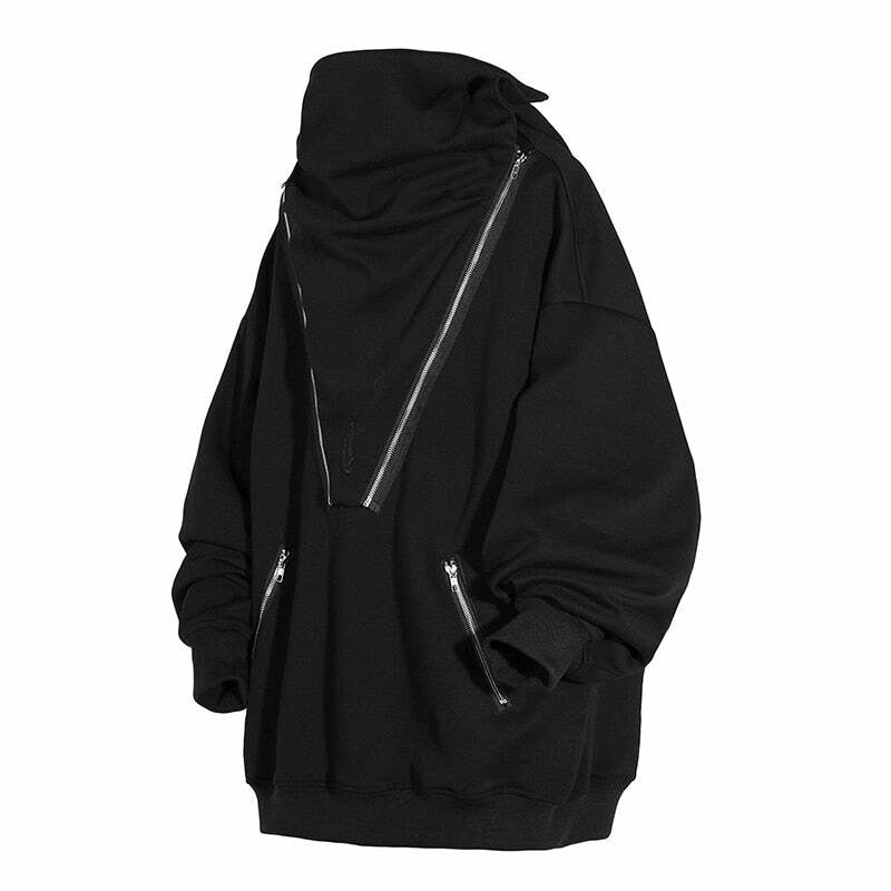 BXB Dark Quad Zipped Utility Hoodie - Y2K Grunge, 90s Fashion, Retro Style, Gothic Y2K Outfits