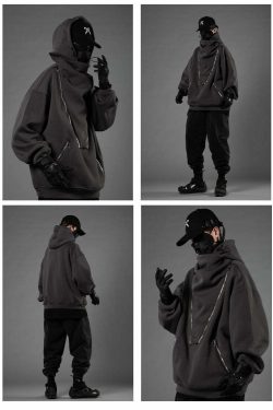 BXB Dark Quad Zipped Utility Hoodie - Y2K Grunge, 90s Fashion, Retro Style, Gothic Y2K Outfits