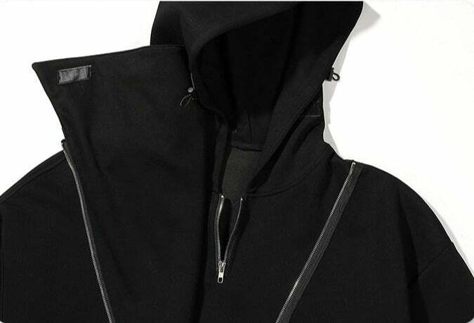 BXB Dark Quad Zipped Utility Hoodie - Y2K Grunge, 90s Fashion, Retro Style, Gothic Y2K Outfits