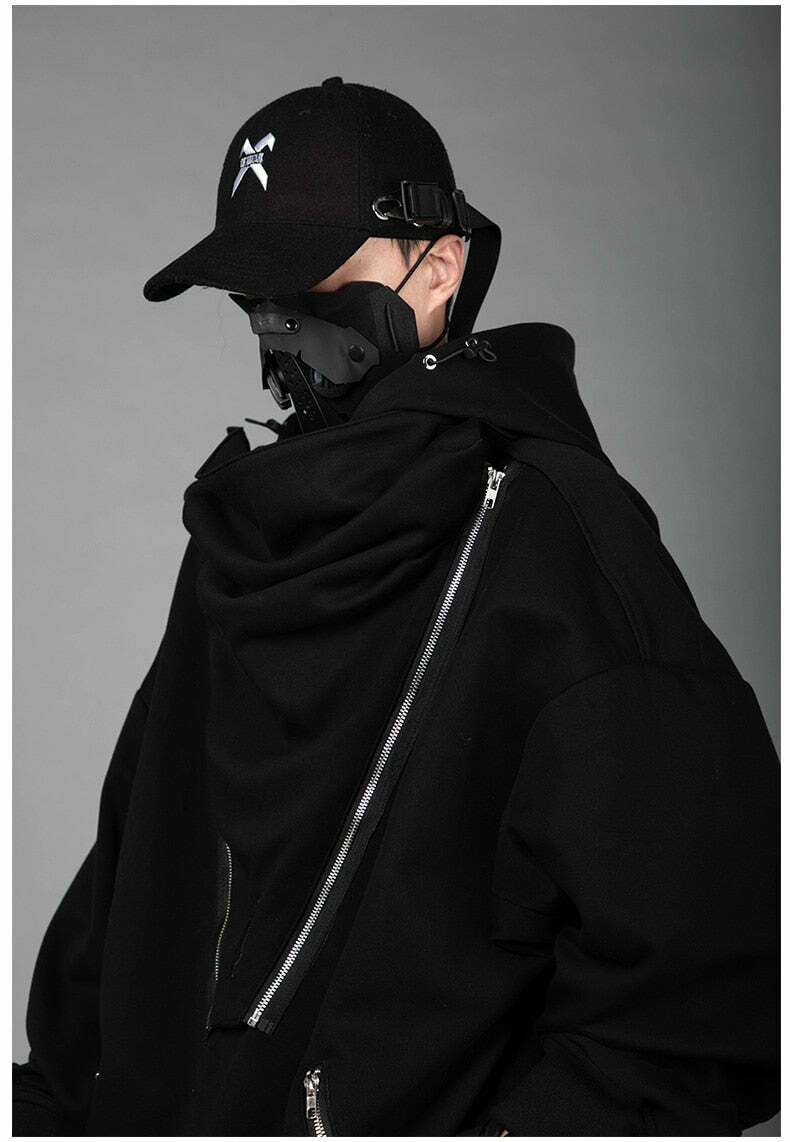 BXB Dark Quad Zipped Utility Hoodie - Y2K Grunge, 90s Fashion, Retro Style, Gothic Y2K Outfits