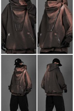 BXB Dark Quad Zipped Utility Hoodie - Y2K Grunge, 90s Fashion, Retro Style, Gothic Y2K Outfits