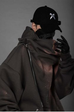 BXB Dark Quad Zipped Utility Hoodie - Y2K Grunge, 90s Fashion, Retro Style, Gothic Y2K Outfits