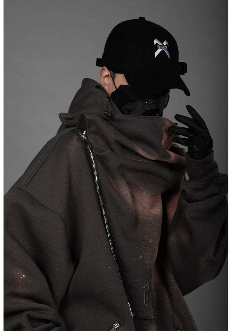 BXB Dark Quad Zipped Utility Hoodie - Y2K Grunge, 90s Fashion, Retro Style, Gothic Y2K Outfits