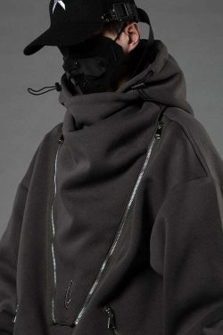 BXB Dark Quad Zipped Utility Hoodie - Y2K Grunge, 90s Fashion, Retro Style, Gothic Y2K Outfits