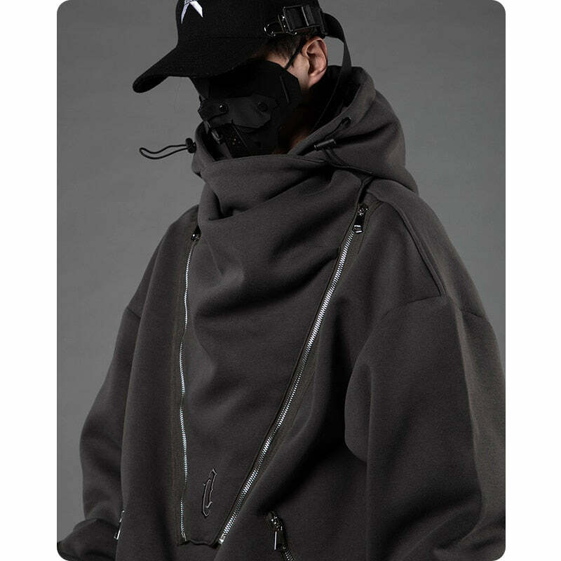 BXB Dark Quad Zipped Utility Hoodie - Y2K Grunge, 90s Fashion, Retro Style, Gothic Y2K Outfits