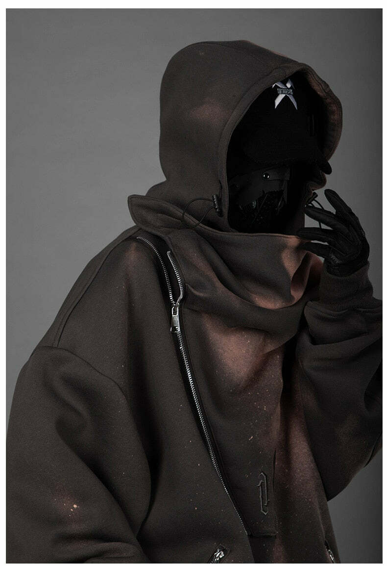 BXB Dark Quad Zipped Utility Hoodie - Y2K Grunge, 90s Fashion, Retro Style, Gothic Y2K Outfits