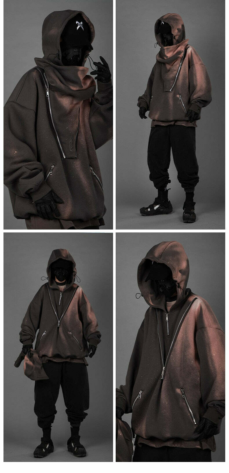 BXB Dark Quad Zipped Utility Hoodie - Y2K Grunge, 90s Fashion, Retro Style, Gothic Y2K Outfits