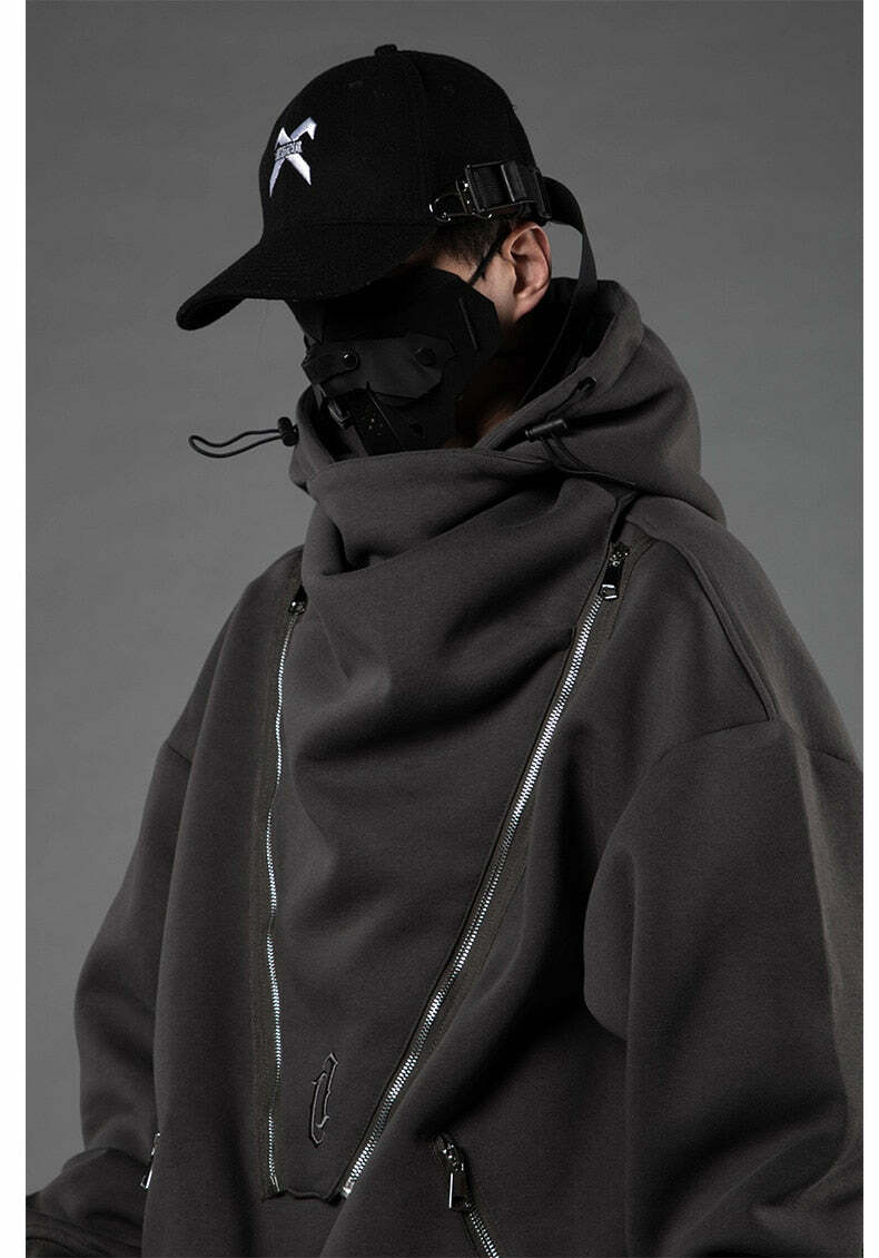 BXB Dark Quad Zipped Utility Hoodie - Y2K Grunge, 90s Fashion, Retro Style, Gothic Y2K Outfits