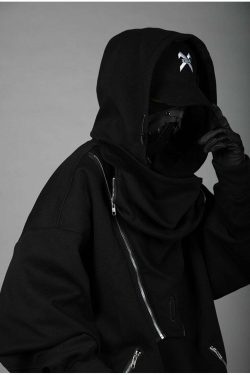 BXB Dark Quad Zipped Utility Hoodie - Y2K Grunge, 90s Fashion, Retro Style, Gothic Y2K Outfits
