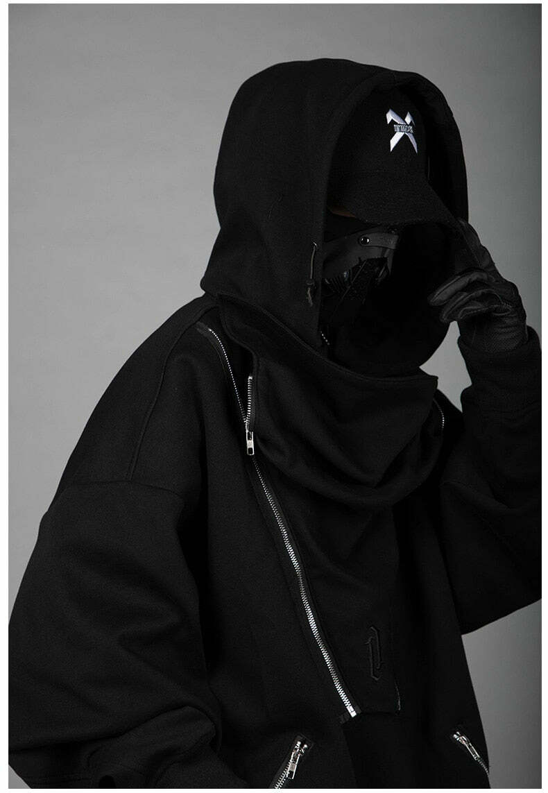 BXB Dark Quad Zipped Utility Hoodie - Y2K Grunge, 90s Fashion, Retro Style, Gothic Y2K Outfits