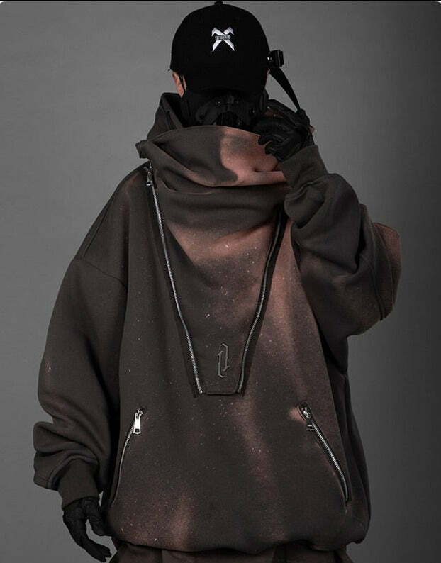 BXB Dark Quad Zipped Utility Hoodie - Y2K Grunge, 90s Fashion, Retro Style, Gothic Y2K Outfits