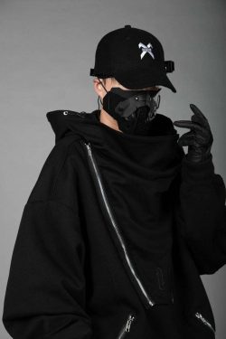 BXB Dark Quad Zipped Utility Hoodie - Y2K Grunge, 90s Fashion, Retro Style, Gothic Y2K Outfits