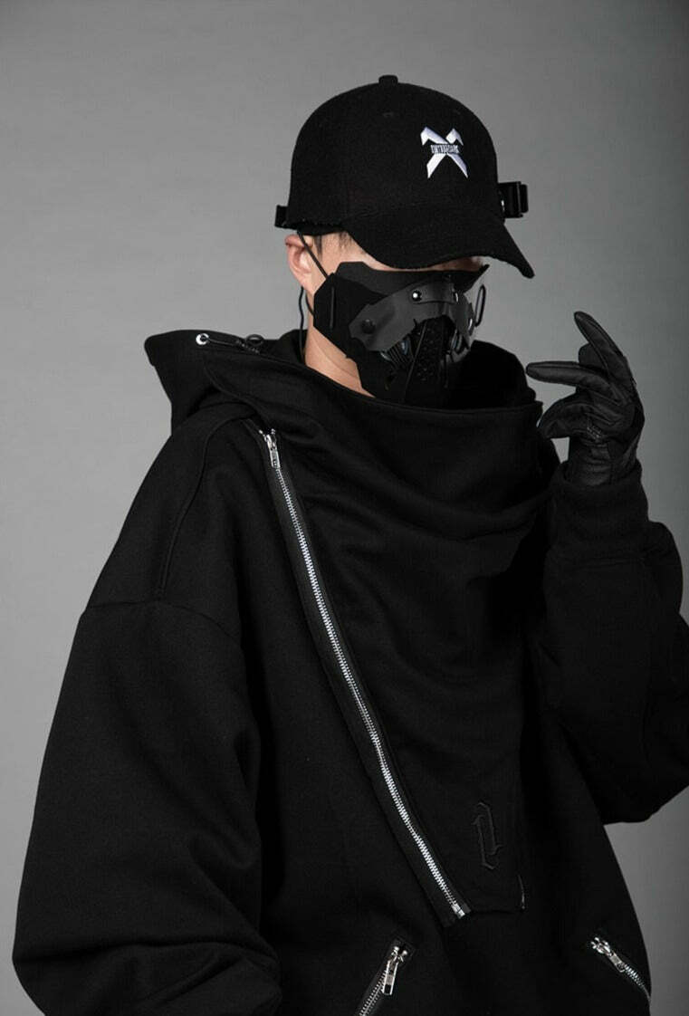 BXB Dark Quad Zipped Utility Hoodie - Y2K Grunge, 90s Fashion, Retro Style, Gothic Y2K Outfits
