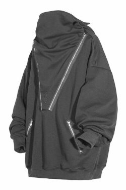 BXB Dark Quad Zipped Utility Hoodie - Y2K Grunge, 90s Fashion, Retro Style, Gothic Y2K Outfits