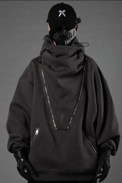 BXB Dark Quad Zipped Utility Hoodie - Y2K Grunge, 90s Fashion, Retro Style, Gothic Y2K Outfits