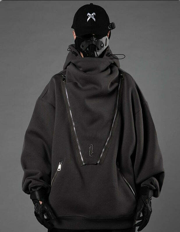 BXB Dark Quad Zipped Utility Hoodie - Y2K Grunge, 90s Fashion, Retro Style, Gothic Y2K Outfits