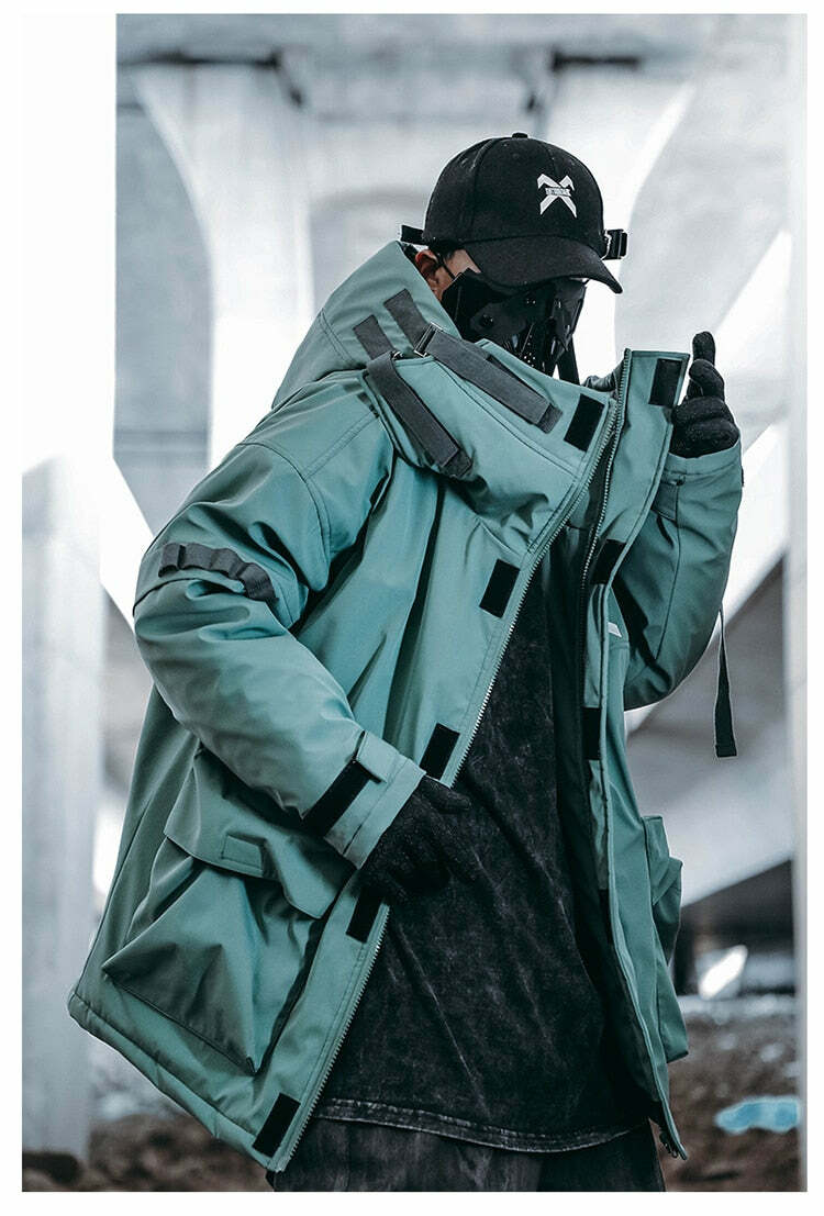 BXB Dark Tactical Parka Jacket - Y2K Grunge, 90s Fashion, Retro Style, Gothic Y2K, Summer Outfits