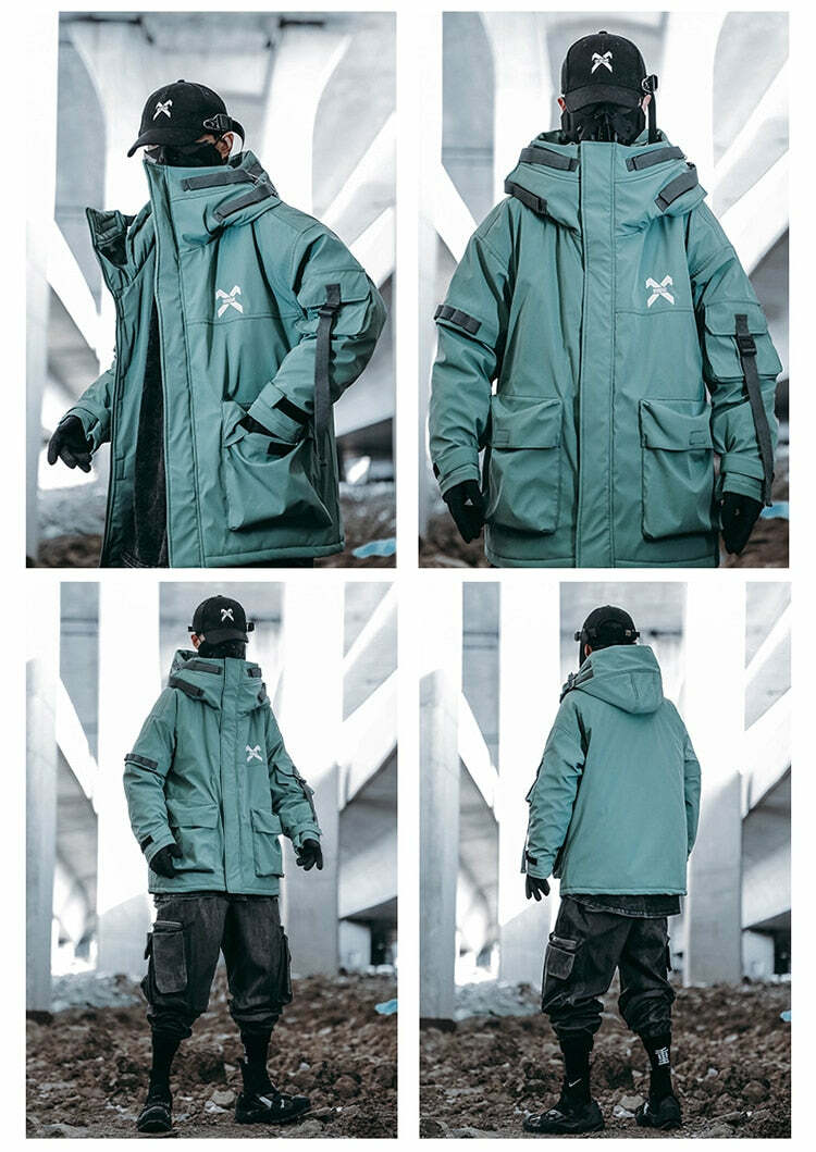 BXB Dark Tactical Parka Jacket - Y2K Grunge, 90s Fashion, Retro Style, Gothic Y2K, Summer Outfits