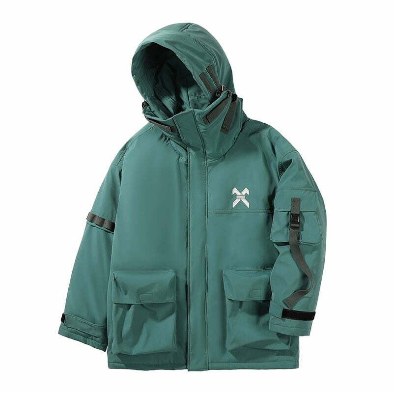 BXB Dark Tactical Parka Jacket - Y2K Grunge, 90s Fashion, Retro Style, Gothic Y2K, Summer Outfits
