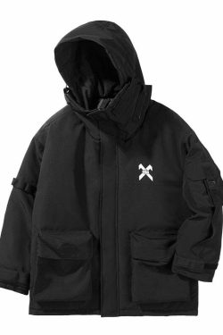 BXB Dark Tactical Parka Jacket - Y2K Grunge, 90s Fashion, Retro Style, Gothic Y2K, Summer Outfits