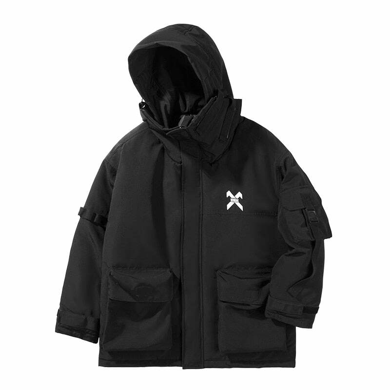 BXB Dark Tactical Parka Jacket - Y2K Grunge, 90s Fashion, Retro Style, Gothic Y2K, Summer Outfits