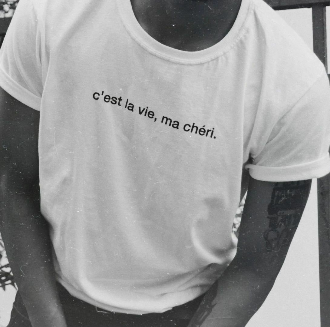 C'est La Vie, Ma Cheri' Y2K Grunge Baby Tee - Retro 90s Summer Outfit, Pastel Goth Fashion