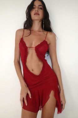 Caitlyn Deep Neck Mini Dress - Y2K Summer Grunge Outfit, 90s Fashion, Retro Style, Y2K Party Look