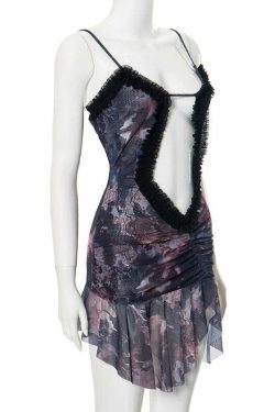 Caitlyn Deep Neck Mini Dress - Y2K Summer Grunge Outfit, 90s Fashion, Retro Style, Y2K Party Look