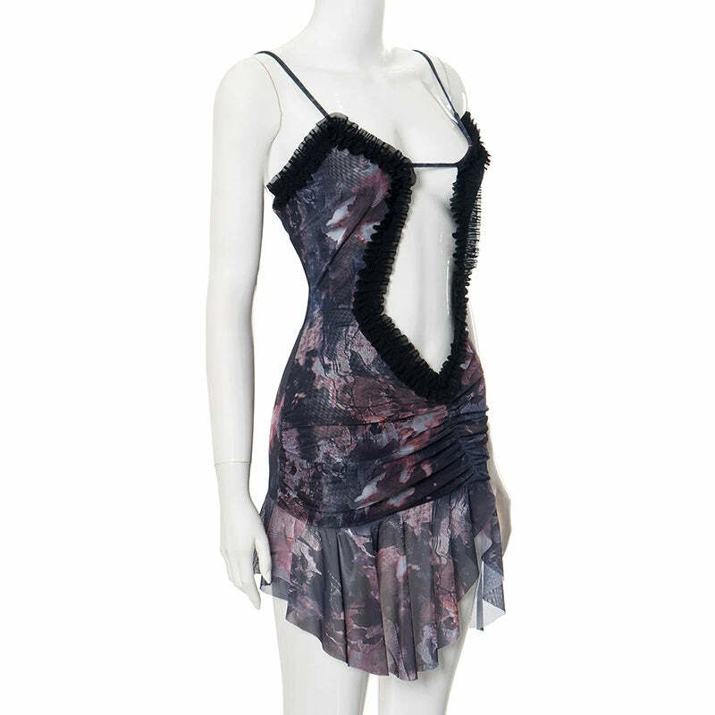 Caitlyn Deep Neck Mini Dress - Y2K Summer Grunge Outfit, 90s Fashion, Retro Style, Y2K Party Look
