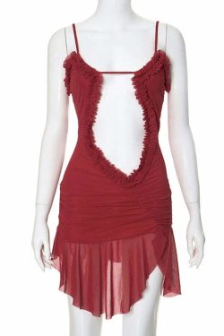 Caitlyn Deep Neck Mini Dress - Y2K Summer Grunge Outfit, 90s Fashion, Retro Style, Y2K Party Look