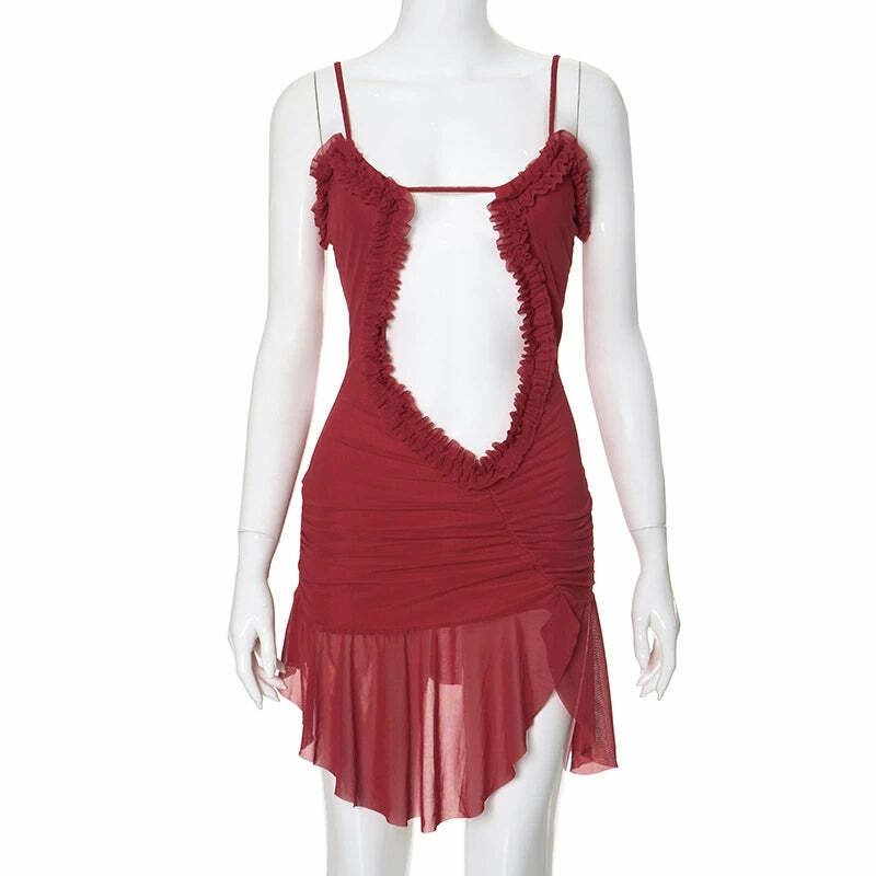 Caitlyn Deep Neck Mini Dress - Y2K Summer Grunge Outfit, 90s Fashion, Retro Style, Y2K Party Look