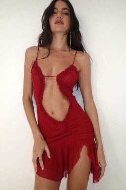 Caitlyn Deep Neck Mini Dress - Y2K Summer Grunge Outfit, 90s Fashion, Retro Style, Y2K Party Look