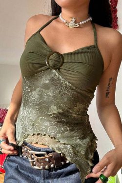 Calista Mesh Halterneck Top - Y2K Summer Grunge, 90s Retro, Pastel Goth, Y2K Party Outfit