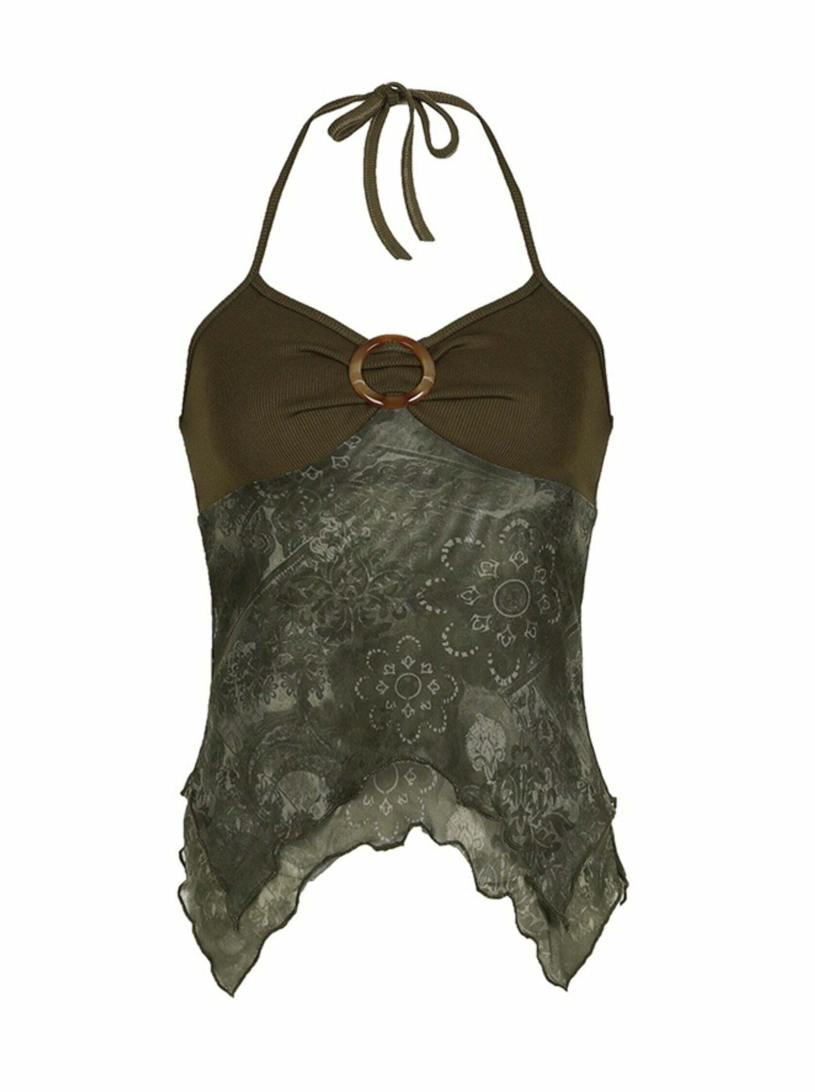 Calista Mesh Halterneck Top - Y2K Summer Grunge, 90s Retro, Pastel Goth, Y2K Party Outfit