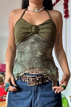 Calista Mesh Halterneck Top - Y2K Summer Grunge, 90s Retro, Pastel Goth, Y2K Party Outfit