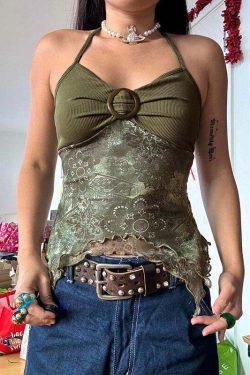 Calista Mesh Halterneck Top - Y2K Summer Grunge, 90s Retro, Pastel Goth, Y2K Party Outfit