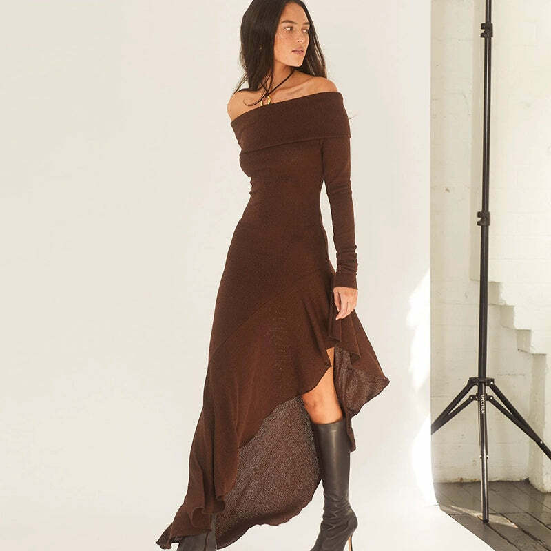 Camilia Off-Shoulder Midi Dress - Y2K Summer, 90s Fashion, Grunge, Retro, Pastel Goth, Party