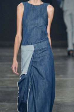 Casual Blue Ruffled Patchwork Denim Dress - Sleeveless Y2K Summer Outfit, 90s Grunge Fashion