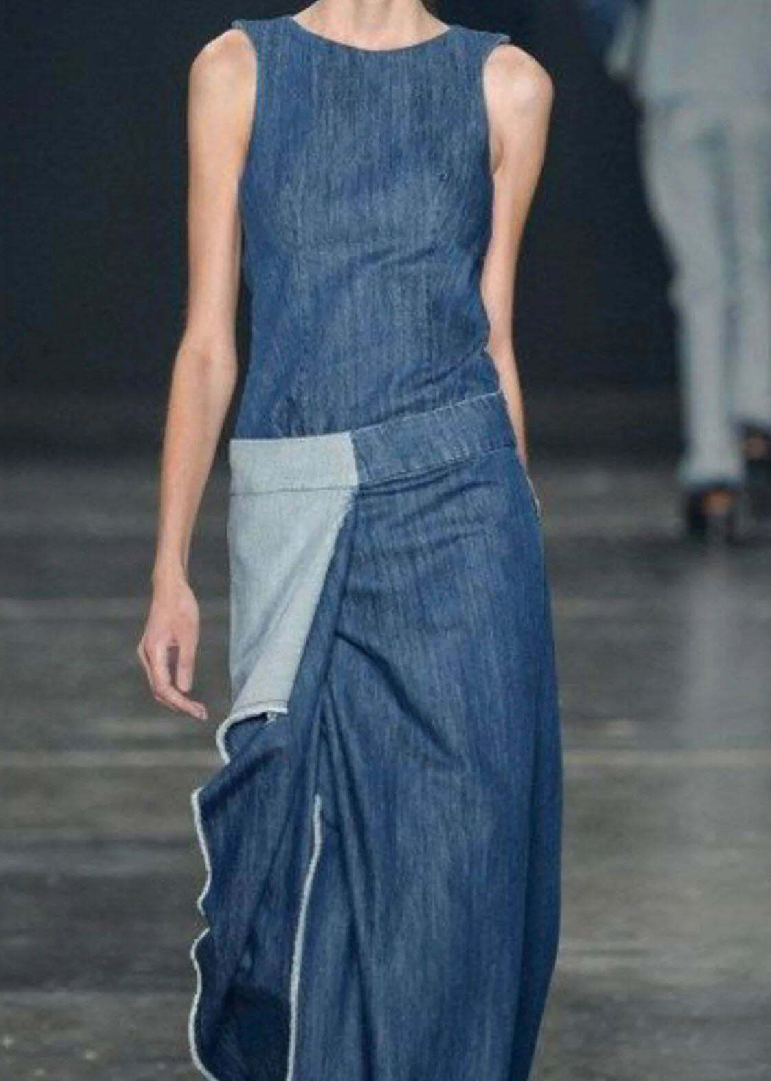 Casual Blue Ruffled Patchwork Denim Dress - Sleeveless Y2K Summer Outfit, 90s Grunge Fashion