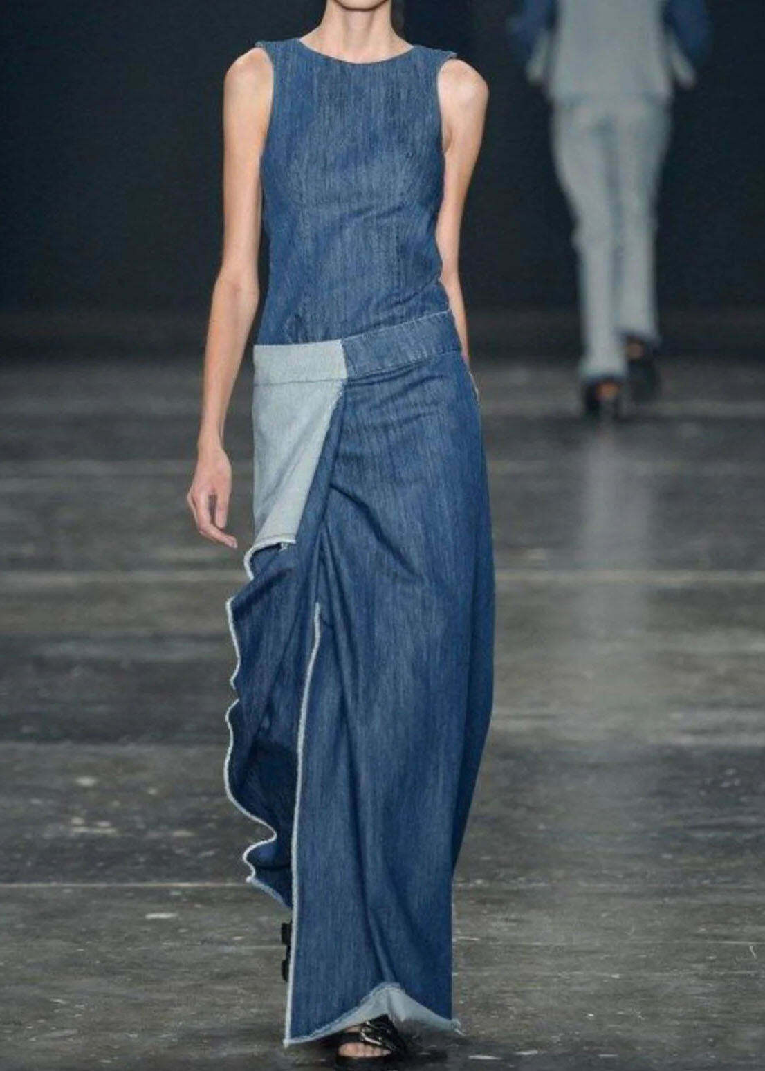 Casual Blue Ruffled Patchwork Denim Dress - Sleeveless Y2K Summer Outfit, 90s Grunge Fashion