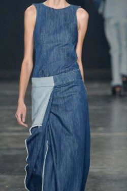 Casual Blue Ruffled Patchwork Denim Dress - Sleeveless Y2K Summer Outfit, 90s Grunge Fashion