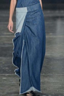 Casual Blue Ruffled Patchwork Denim Dress - Sleeveless Y2K Summer Outfit, 90s Grunge Fashion
