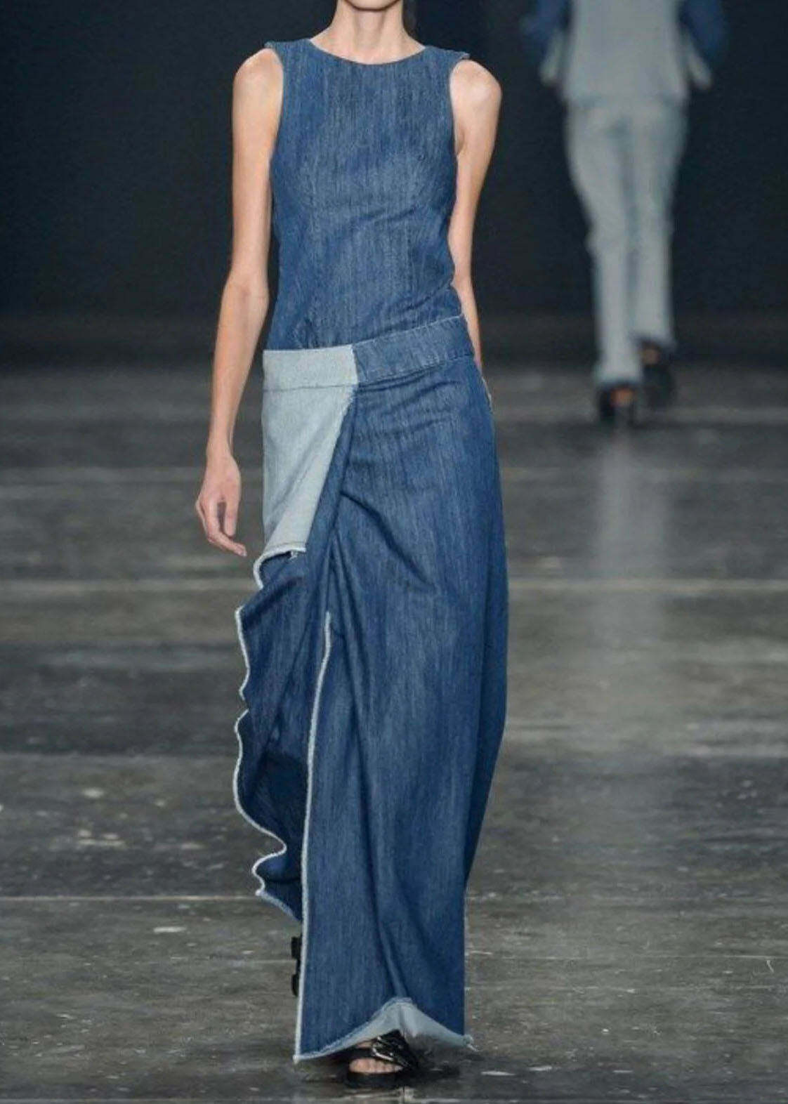 Casual Blue Ruffled Patchwork Denim Dress - Sleeveless Y2K Summer Outfit, 90s Grunge Fashion