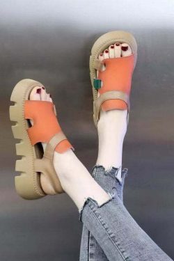 Casual Orange Peep Toe Buckle Strap Platform Sandals - Y2K Summer, 90s Fashion, Grunge Outfits