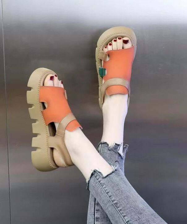 Casual Orange Peep Toe Buckle Strap Platform Sandals - Y2K Summer, 90s Fashion, Grunge Outfits