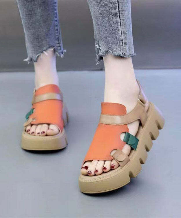 Casual Orange Peep Toe Buckle Strap Platform Sandals - Y2K Summer, 90s Fashion, Grunge Outfits