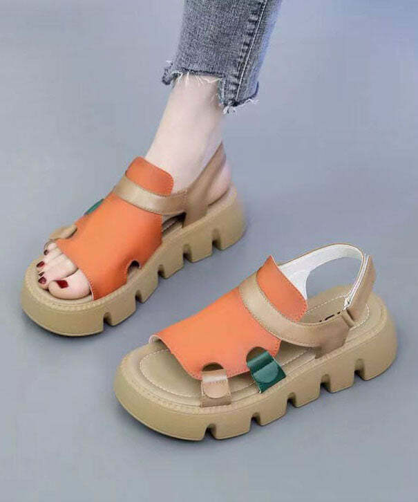 Casual Orange Peep Toe Buckle Strap Platform Sandals - Y2K Summer, 90s Fashion, Grunge Outfits