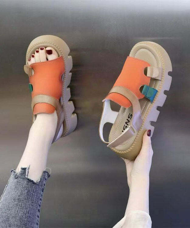Casual Orange Peep Toe Buckle Strap Platform Sandals - Y2K Summer, 90s Fashion, Grunge Outfits